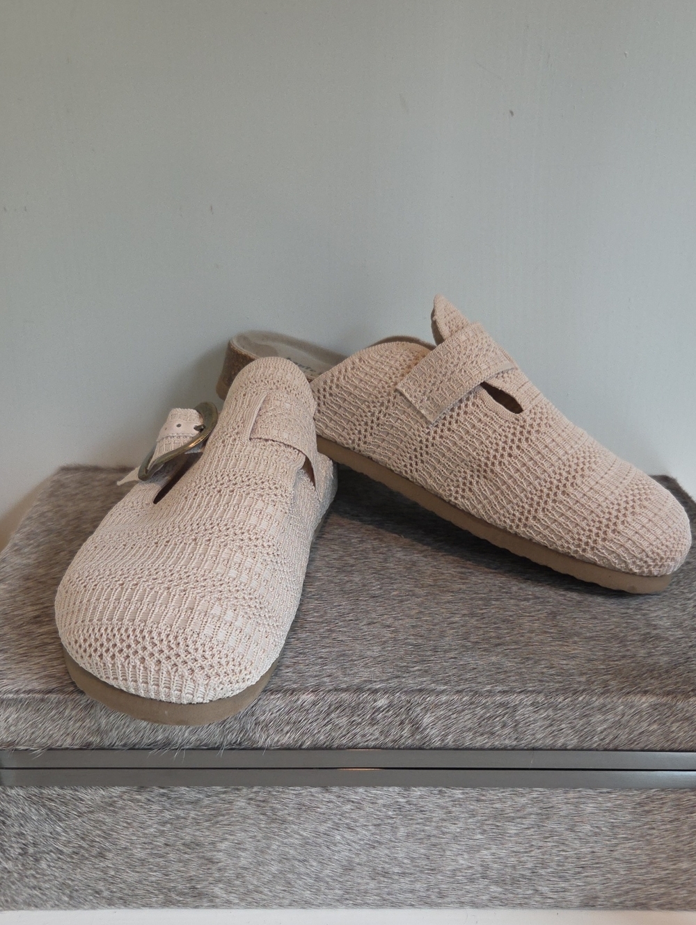 Haute Hippie Cream Woven Slip-On Mules with Buckle